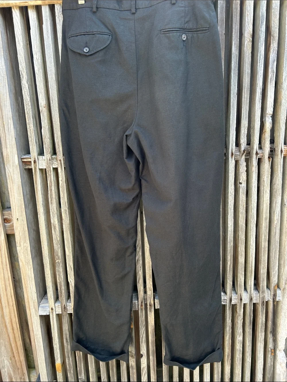 Vintage Polo Ralph Lauren Dress Trousers Mens 31x32 Linen Cotton Pleated Black - Picture 3 of 13